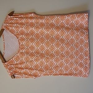 CLEO sleeveless tee,top, orange&white, gathered shoulder, office, 3% spandex,S/P